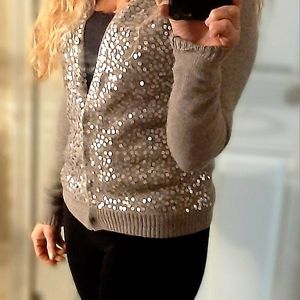Women's medium silver Liz Claiborne  sequined cardigan sweater